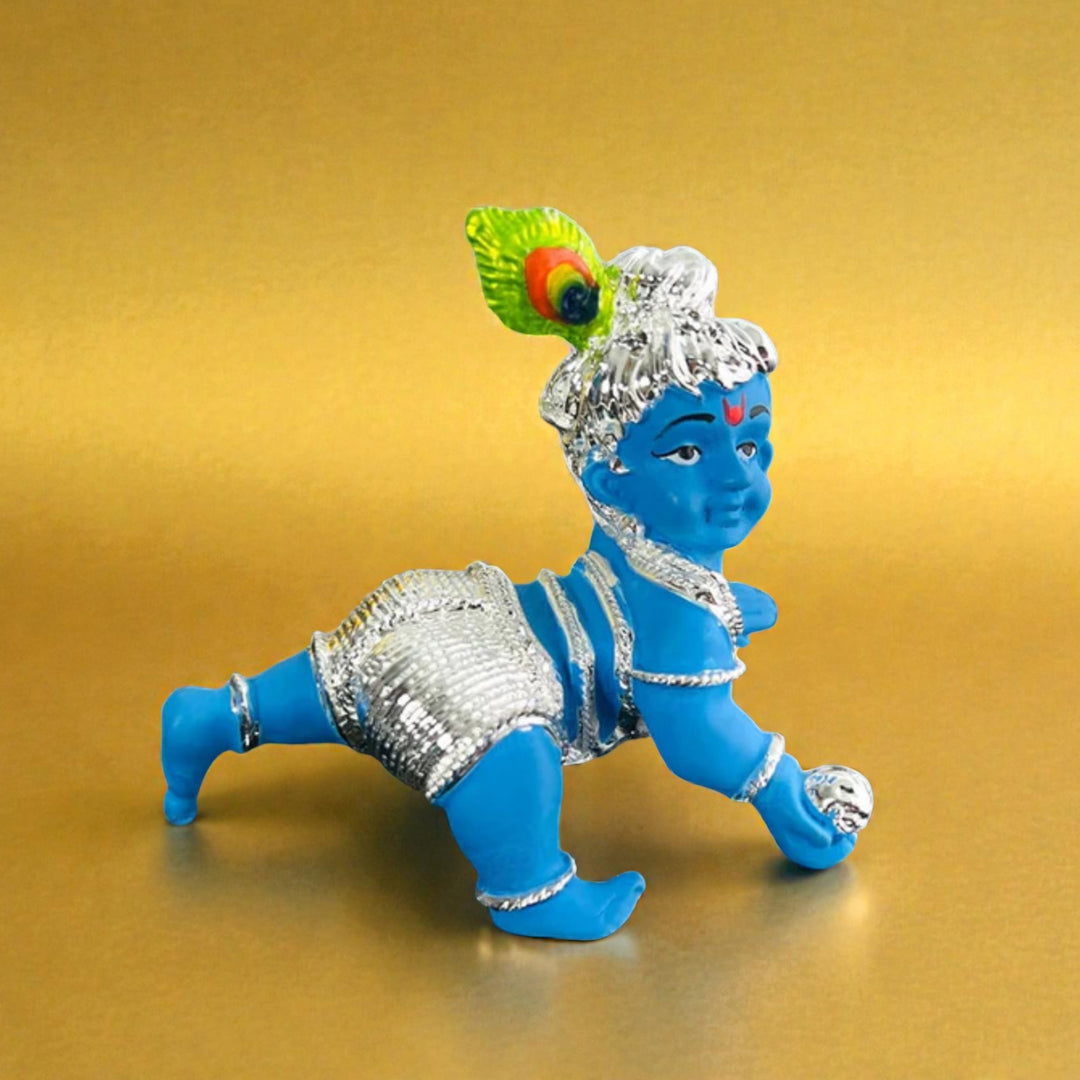 Laddu Gopal Silver Plated with Blue Colour