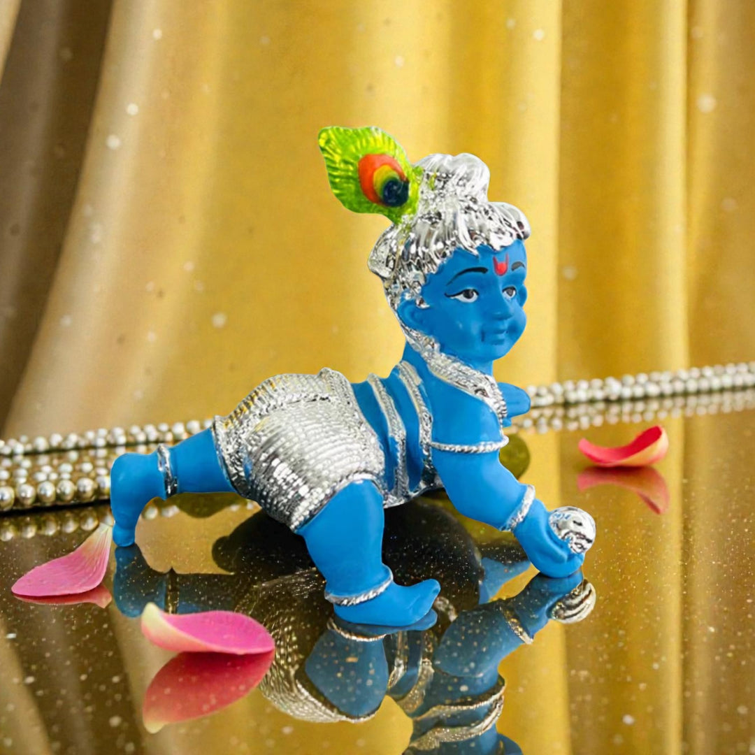 Laddu Gopal Silver Plated with Blue Colour