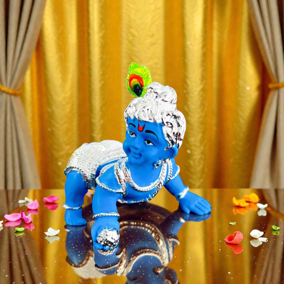 Laddu Gopal Silver Plated with Blue Colour