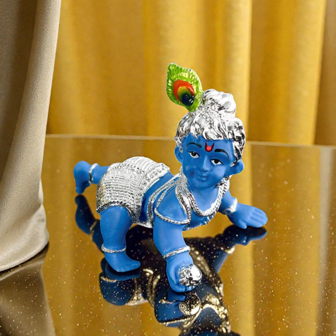 Laddu Gopal Silver Plated with Blue Colour