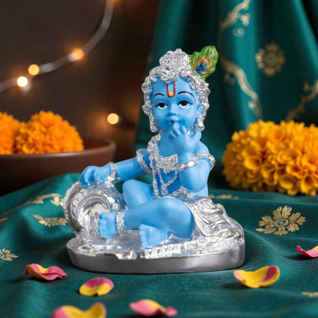 Makhan Chor Silver Plated with Blue Colour