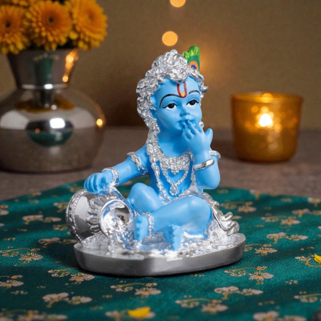 Makhan Chor Silver Plated with Blue Colour