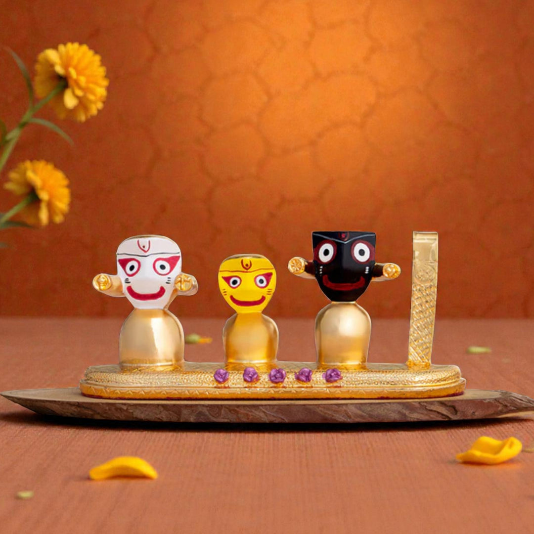 Gold Plated Jagganath Balbhadra Subhadra and Chakra Set