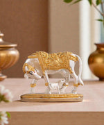 Load image into Gallery viewer, Gold and Silver Plated Kamdhenu Cow &amp; Calf (Big)