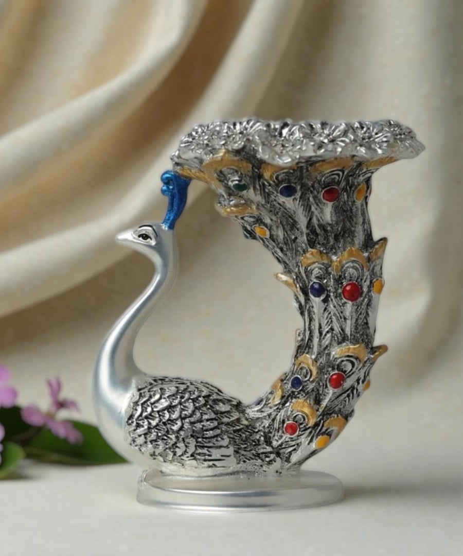 Silver Plated Antique Matt Finish Peacock Candle