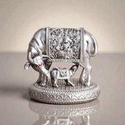 Sacred Gomata Kamdhenu Idol with Calf – Silver Aura Finish